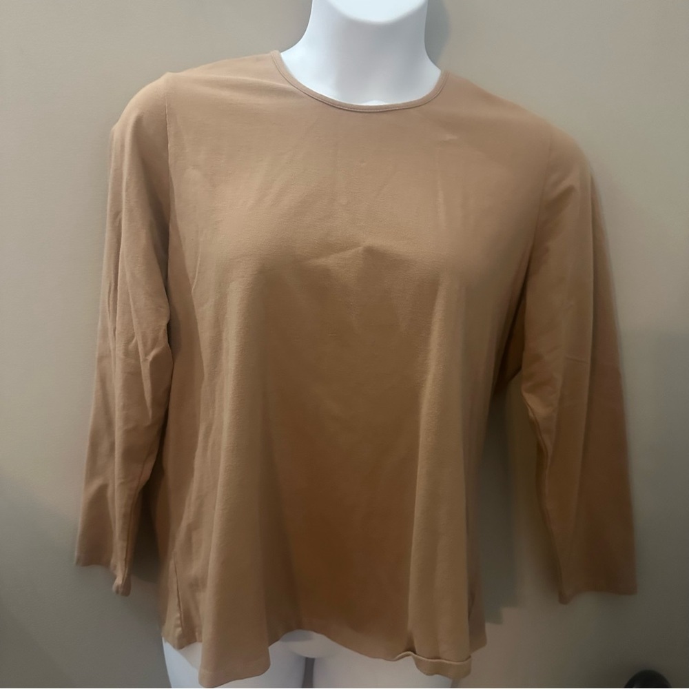 Women's Tan Beige Light Brown Plain Long Sleeve Denim&Co 1X